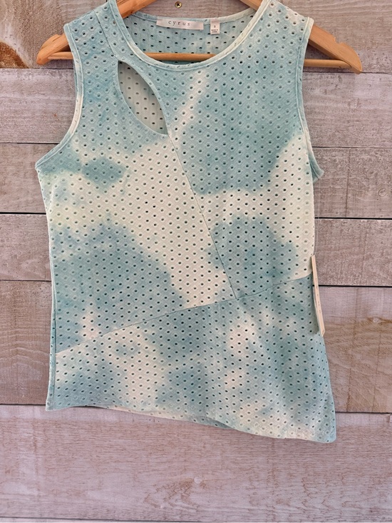 Cyrus Tops - Cyrus Mint and Cream Eyelet Sleeveless Tank